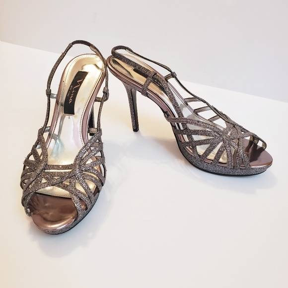 Nina Shoes - Nina Silver Glitter Slingback Heels size 8